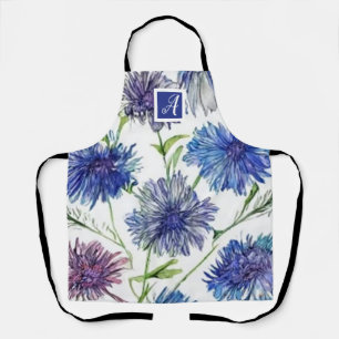 Botanical Monogram Pretty purple blue cornflowers Apron