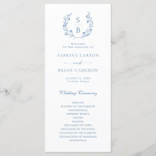 Botanical Monogram Wreath Royal Blue Program Card