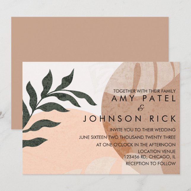 Botanical Monstera Earthy Shape Abstract Wedding   Invitation (Front/Back)