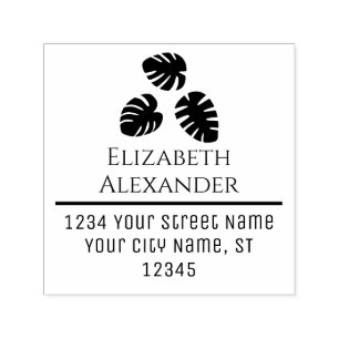 Botanical Monstera Leaves Name Address  Self-inking Stamp