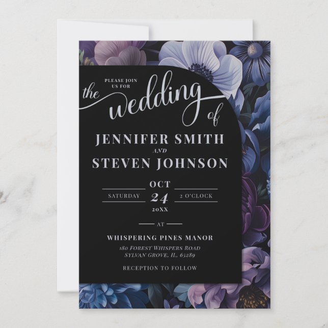Botanical Moonlight | Gothic Floral Wedding Invitation (Front)