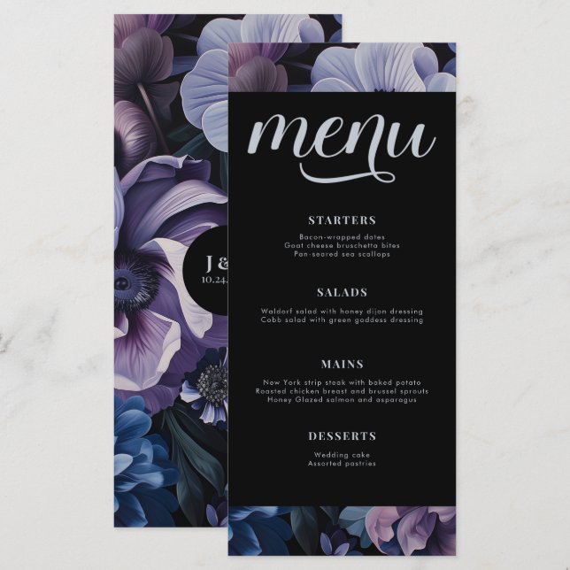 Botanical Moonlight | Gothic Floral Wedding Menu (Front/Back)