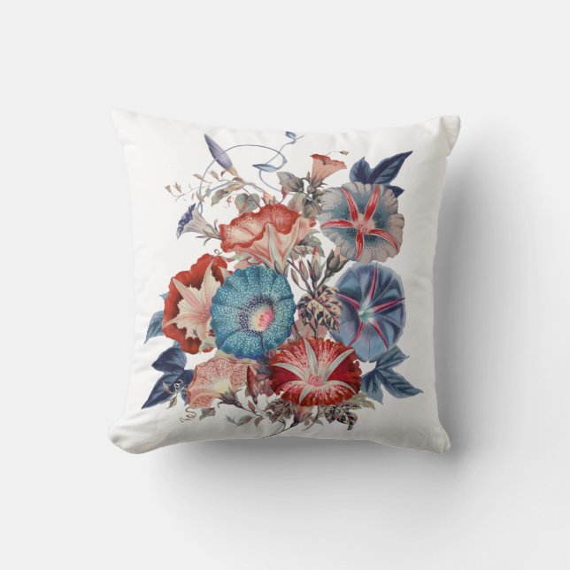 Botanical Morning Glories Flower Bouquet Cushion (Front)