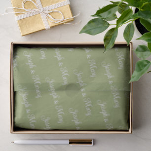 Botanical Moss Green & Delicate Lavender Script Tissue Paper