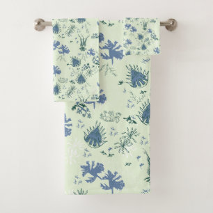 Botanical Moss Print in blue and light green Bath  Towel Set