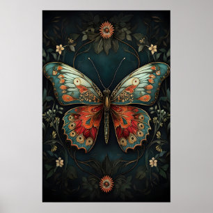 Botanical Moth Art Print, Moody Academia Poster