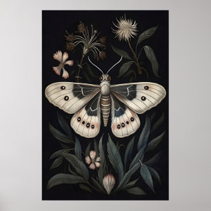 Botanical Moth Art Print, Vintage Butterfly Poster
