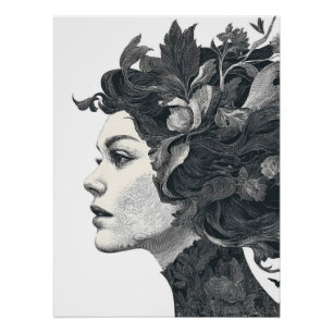 Botanical Muse Monochrome Nature Portrait Poster