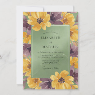 Botanical Mustard Plum Painted Wedding Invitation