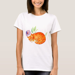 Botanical Nap: Watercolor Tabby in Pastel Calm T-Shirt