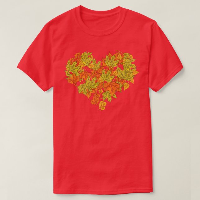 Botanical Nature Autumn Leaves Heart Thanksgiving  T-Shirt (Design Front)
