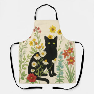 Botanical Nature – Black Cat in Wildflower Garden Apron