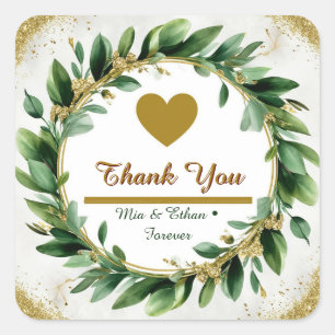 🌿 Botanical Nature Green Wedding Thank You Favour Square Sticker