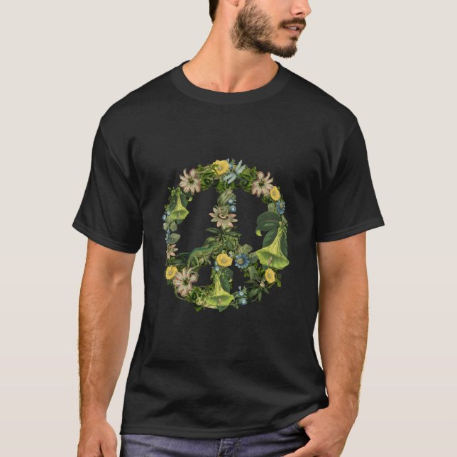 Botanical Nature Illustration Peace Sign T-Shirt (Front)