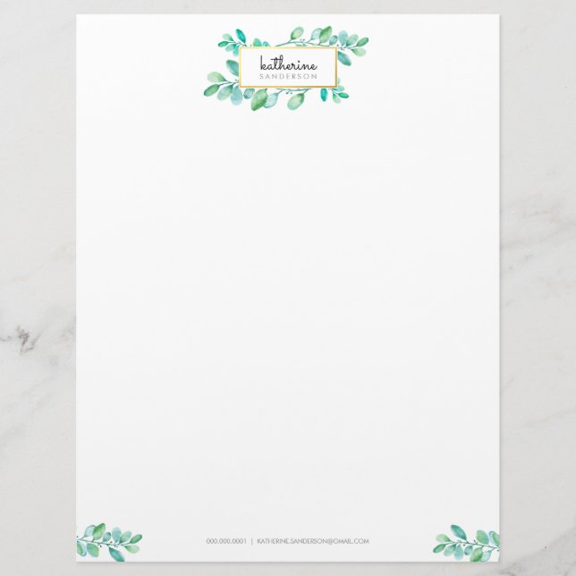 BOTANICAL NATURE modern watercolor painted leaves Customised Letterhead (Front)
