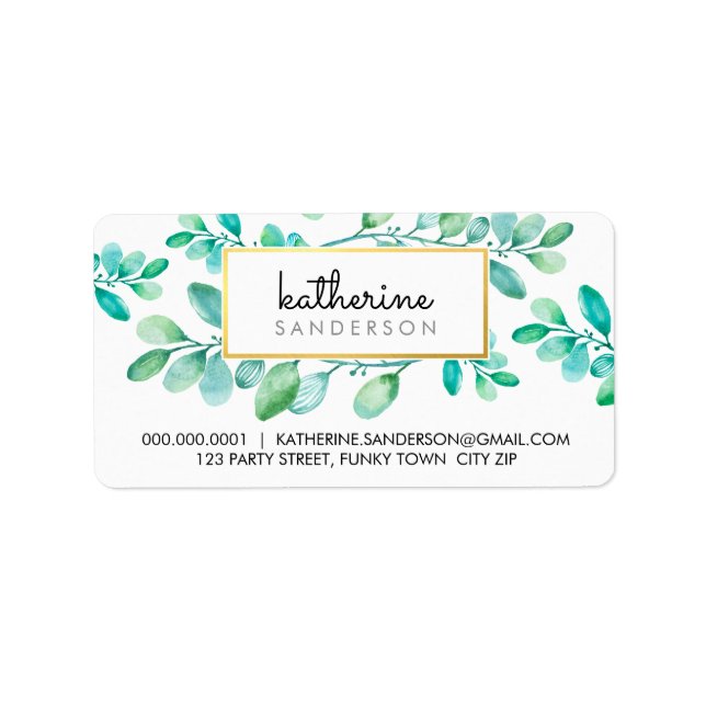 BOTANICAL NATURE modern watercolor painted leaves Label (Front)