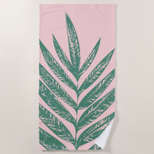 Botanical Nature Tropical Illustration Pink Green Beach Towel