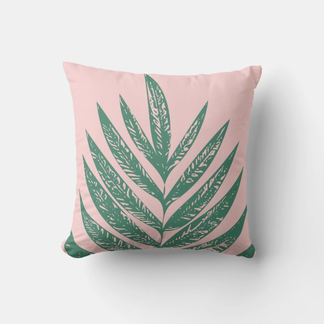 Botanical Nature Tropical Illustration Pink Green Cushion (Front)