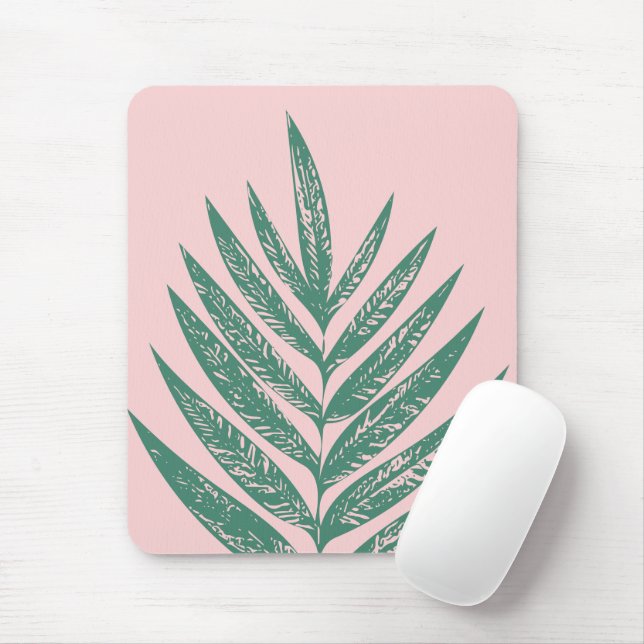 Botanical Nature Tropical Illustration Pink Green Mouse Mat (With Mouse)