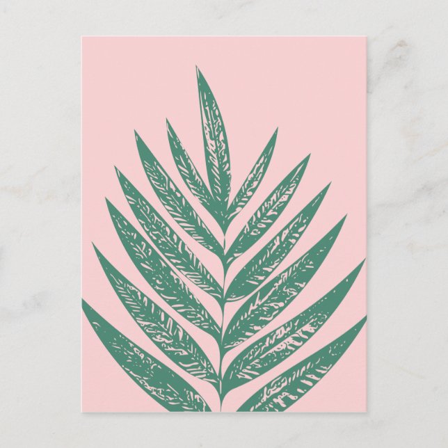 Botanical Nature Tropical Illustration Pink Green Postcard (Front)