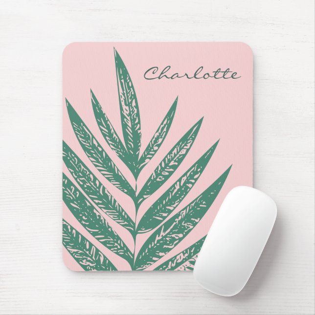 Botanical Nature Tropical Pink Green Personalised Mouse Mat (With Mouse)