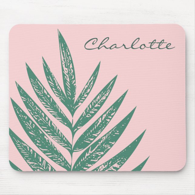 Botanical Nature Tropical Pink Green Personalized Mouse Mat (Front)