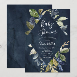 Botanical Navy Baby Shower invitation
