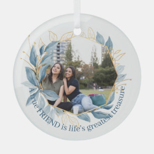  Botanical Navy Blue Friends Life's Greatest  Cera Glass Tree Decoration