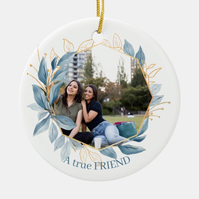  Botanical Navy Blue Friends Life's Greatest  Ceramic Tree Decoration (Front)
