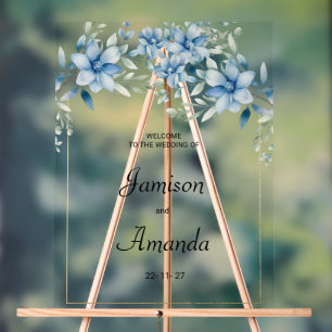 Botanical navy blue mint floral wedding acrylic sign