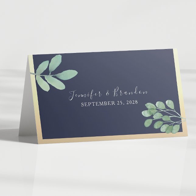 Botanical Navy Blue Wedding Place Card (Creator Uploaded)