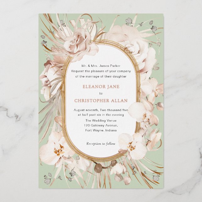 Botanical neutral watercolor floral garden wedding (Front)