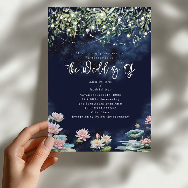 Botanical Night Water Lily Wedding Invitation (Creator Uploaded)