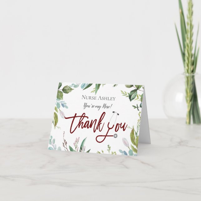 Botanical Nurses Doctors Healthcare Personalised Thank You Card (Front)