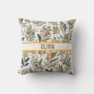 Botanical Olive and Herbs Minimal Elegant Cushion