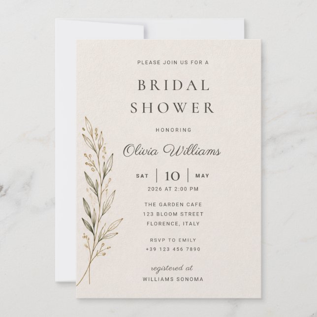 Botanical Olive Branch Bridal Shower Invitation  (Front)