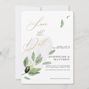 Botanical Olive Branch Elegant Calligraphy  Save The Date