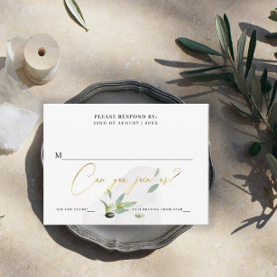 Botanical Olive Branch Gold Elegant Calligraphy  RSVP Card