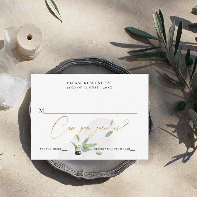 Botanical Olive Branch Gold Elegant Calligraphy  RSVP Card (Creator Uploaded)