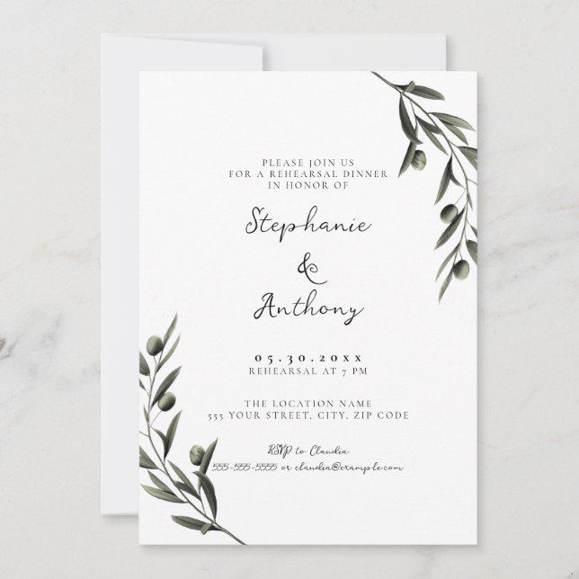 Botanical Olive Branch Italian Rehearsal Dinner Invitation (Front)