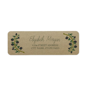 Botanical Olive Branch, Kraft Address Label