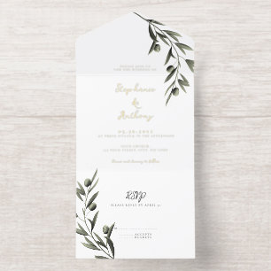 Botanical Olive Branch Leaves Italian Wedding  All In One Invitation