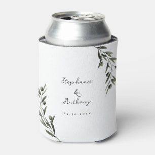 Botanical Olive Branch Leaves Italian Wedding   Can Cooler