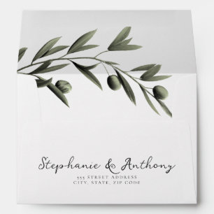 Botanical Olive Branch Leaves Italian Wedding  Envelope