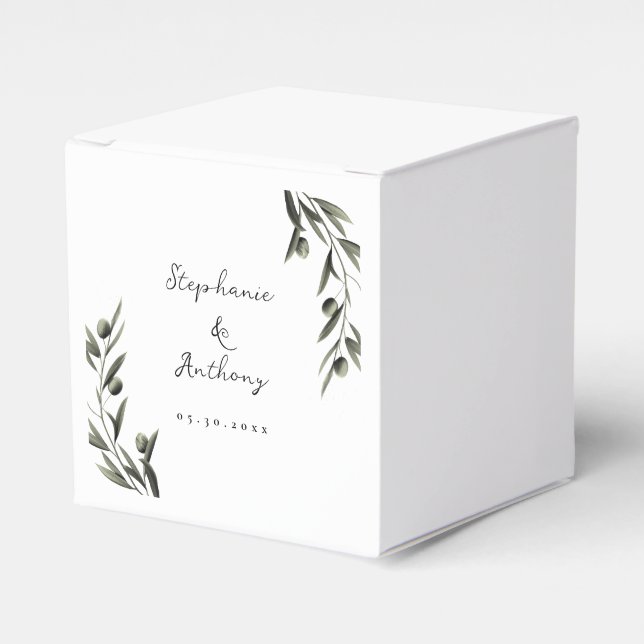 Botanical Olive Branch Leaves Italian Wedding  Favour Box (Front Side)