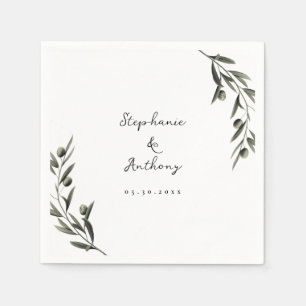 Botanical Olive Branch Leaves Italian Wedding  Napkin