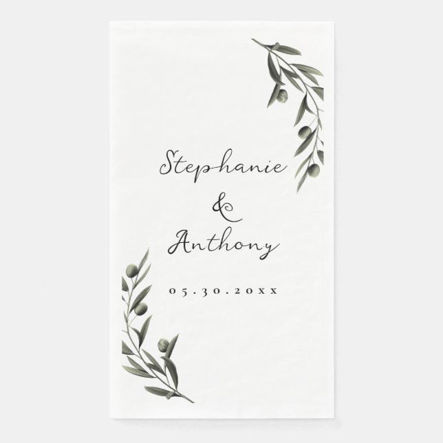 Botanical Olive Branch Leaves Italian Wedding   Napkin (Front)