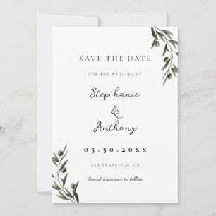 Botanical Olive Branch Leaves Italian Wedding  Save The Date