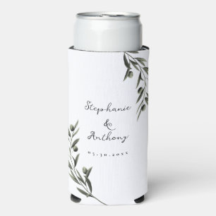 Botanical Olive Branch Leaves Italian Wedding   Seltzer Can Cooler