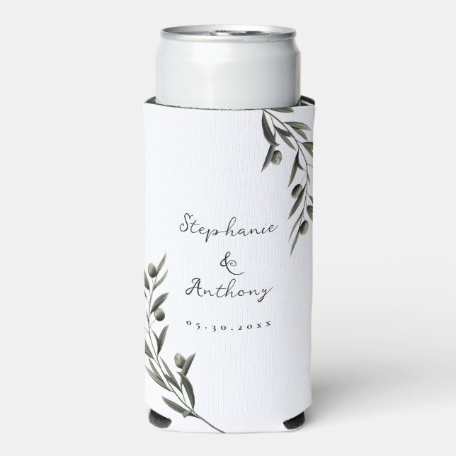 Botanical Olive Branch Leaves Italian Wedding   Seltzer Can Cooler (Seltzer Front)